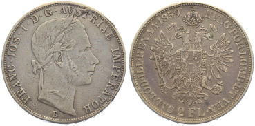 Haus Habsburg Doppelgulden (2 Florin) 1859 B Franz Josef I 1848-1916